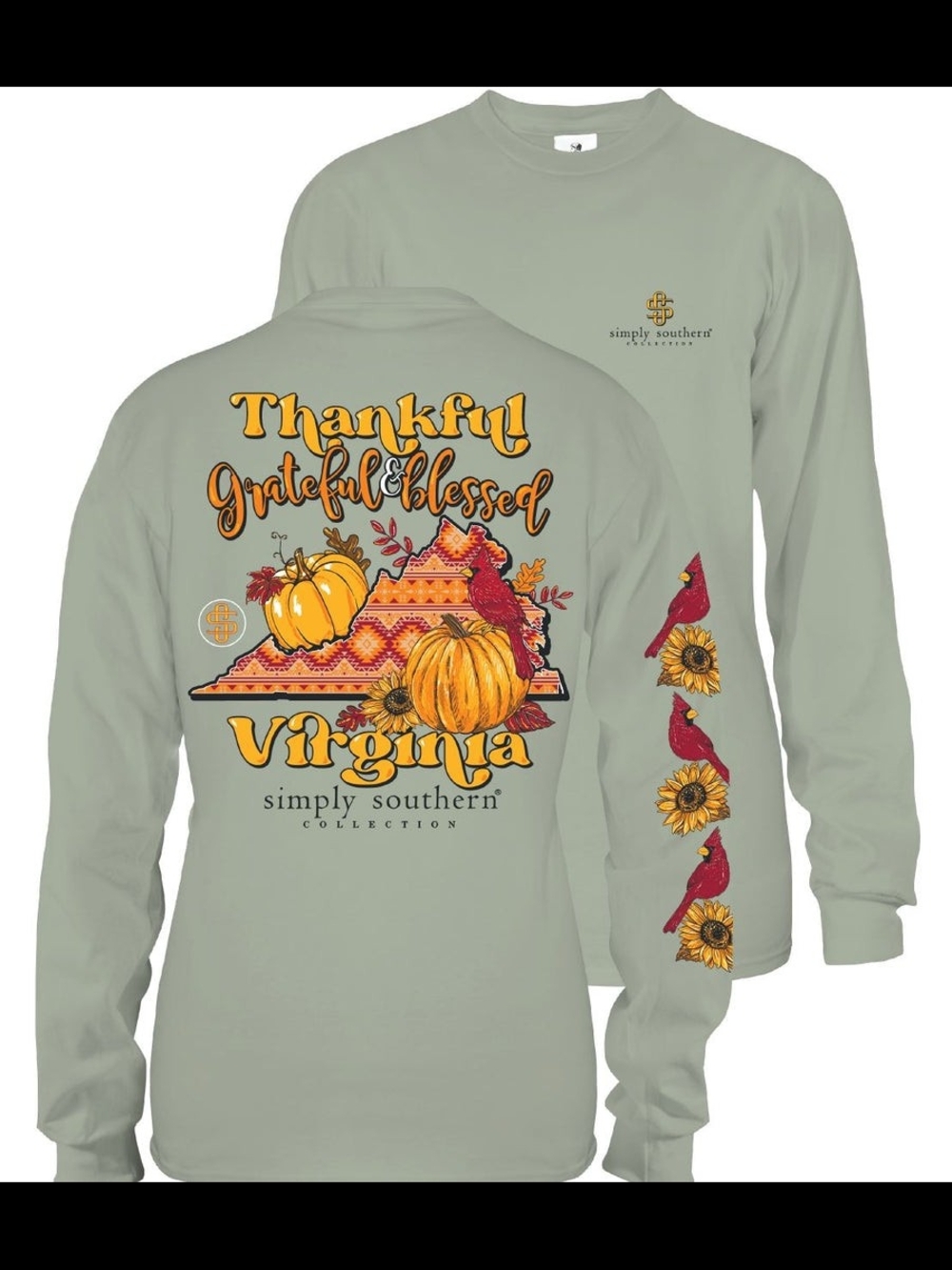 NWT Simply Southern VIRGINIA Blessed - Thanksgiving Autumn Long Sleeve Top Small